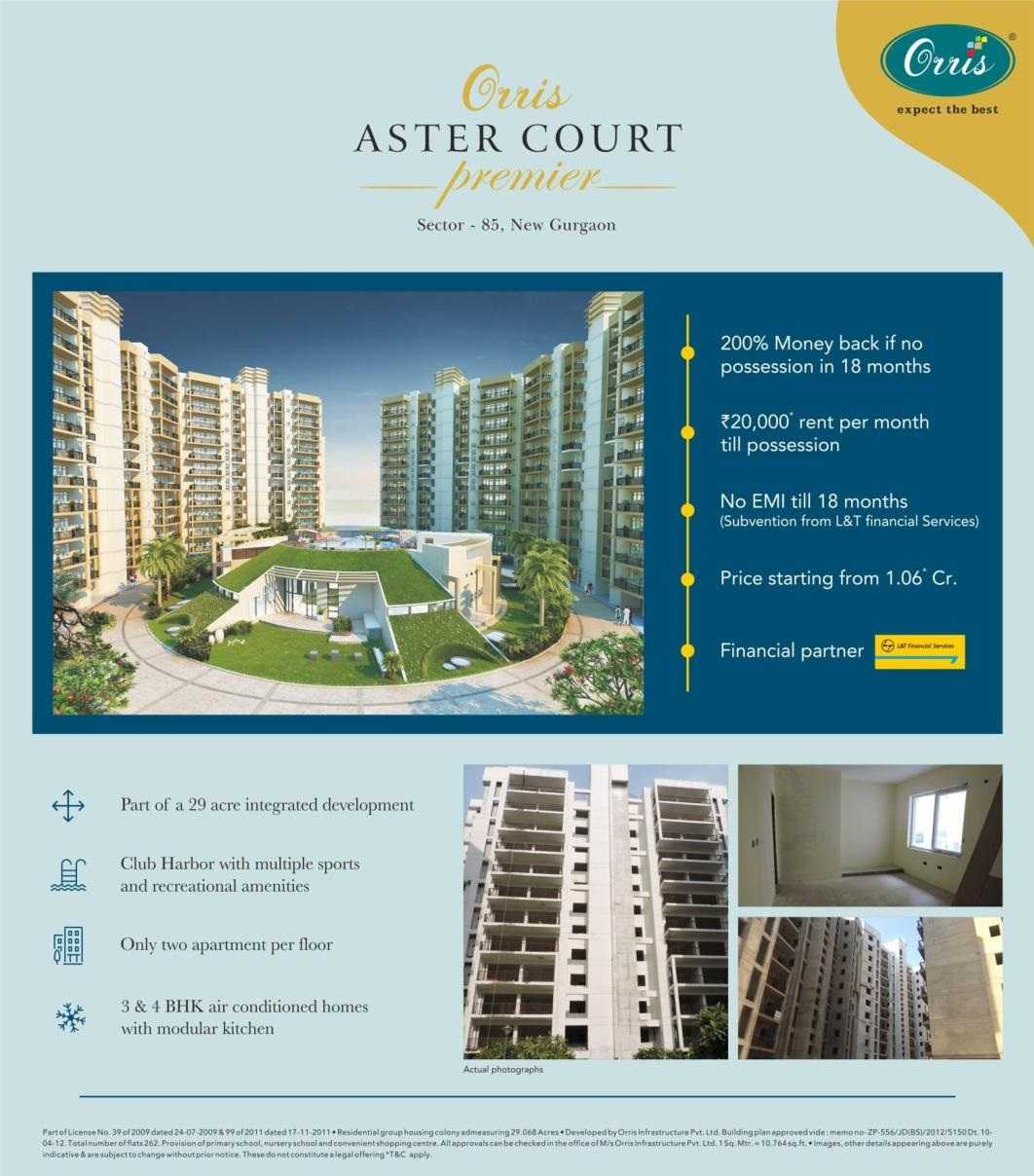 Book home with no EMI till 18 months at Orris Aster Court Premier in Gurgaon Update